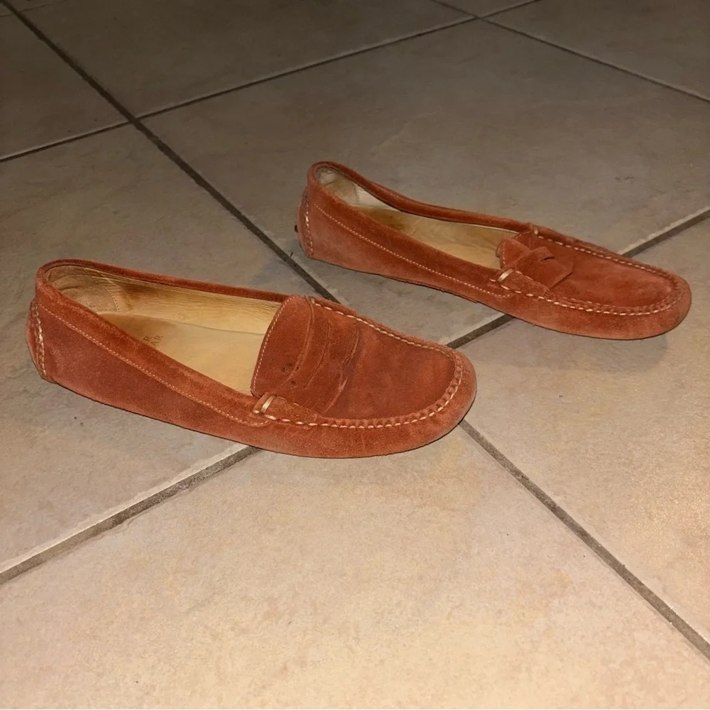 Peter Millar Orange Suede Penny Driver Loafers